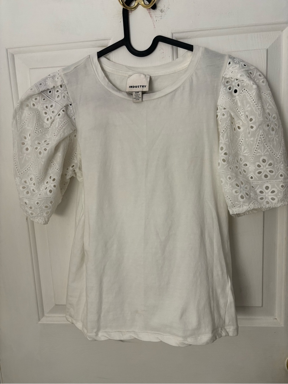 Industry White Eyelet Puff Sleeve Tee